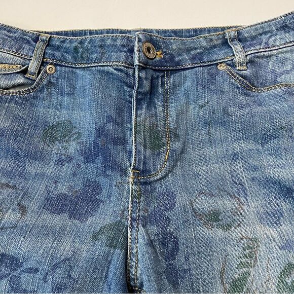 J. Jill Denim Straight Fit Slim Boyfriend Ink Stamped Floral Print Jeans Size 8 - Picture 5 of 13